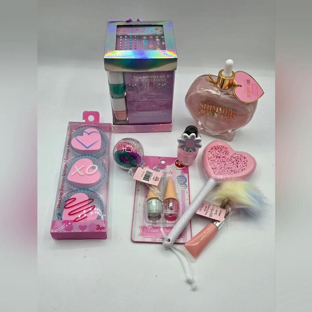 LOT of NWT Girl's Fashion & Fun Nail Polish Lip Gloss & More Pink Glitter